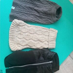Cable Knit Dog Sweaters and Black Jacket